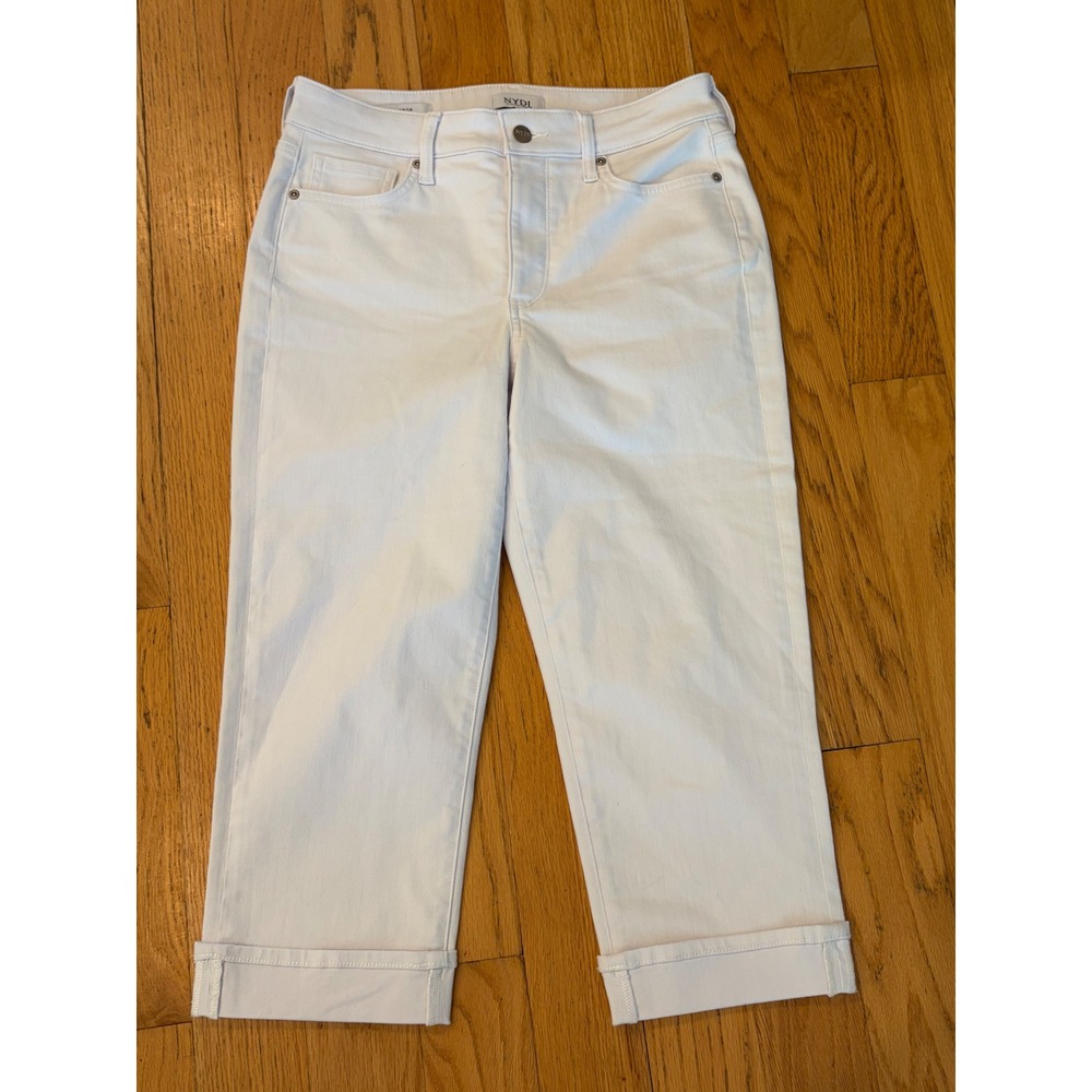 NYDJ Marilyn Crop Jeans Optic White Cool Embrace Lift Tuck 6 Cuffed Stretch